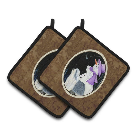 Carolines Treasures SS8947PTHD Snowman with Bearded Collie Pair of Pot Holders, 7.5HX7.5W, multicolor