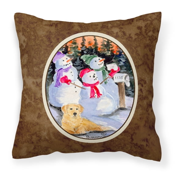 Carolines Treasures SS8989PW1414 Snowman with Golden Retriever Fabric Decorative Pillow, 14Hx14W, multicolor