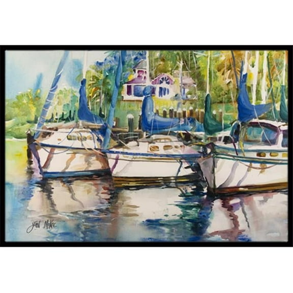 Carolines Treasures  Safe Harbour Sailboats Indoor & Outdoor Mat- - 18 x 27 in.