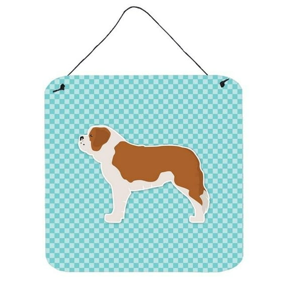 Carolines Treasures BB3776DS66 Saint Bernard Checkerboard Blue Wall or Door Hanging Prints