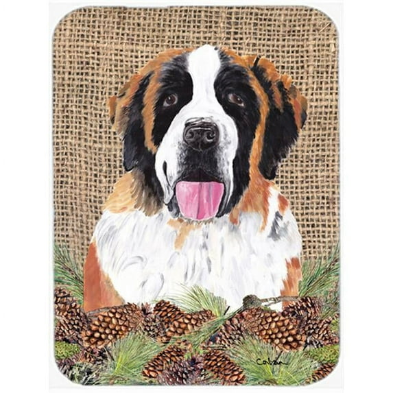 Carolines Treasures Saint Bernard Glass Cutting Board - Large - Tempered Glass Heat Resistant Non-Skid Feet Virtually Unbreakable