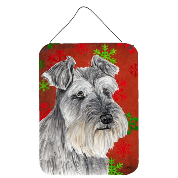 Carolines Treasures Schnauzer Red Snowflakes Holiday Christmas Metal Wall or Door Hanging Prints, 16" x 12", Multicolor