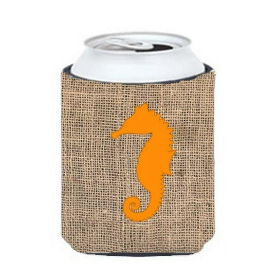 Carolines Treasures Sea Horse Burlap and Orange Can or Bottle Hugger - Green - 3 L X 5 H X 0.15 W in.
