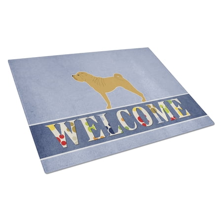 Carolines Treasures Shar Pei Merry Welcome Glass Cutting Board Large 12H x 16W multicolor