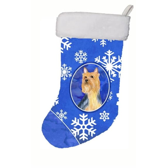 Carolines Treasures Silky Terrier Winter Snowflakes Snowflakes Holiday Christmas Stocking - 11 x 18 in.
