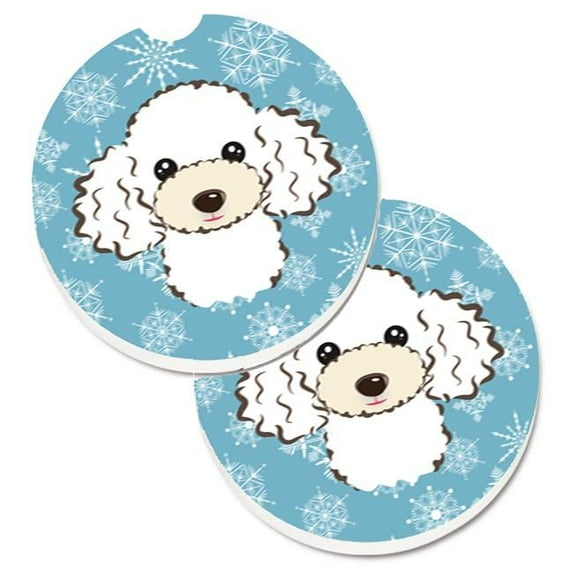 Carolines Treasures Snowflake White Poodle Set of 2 Cup Holder Car Coaster - White