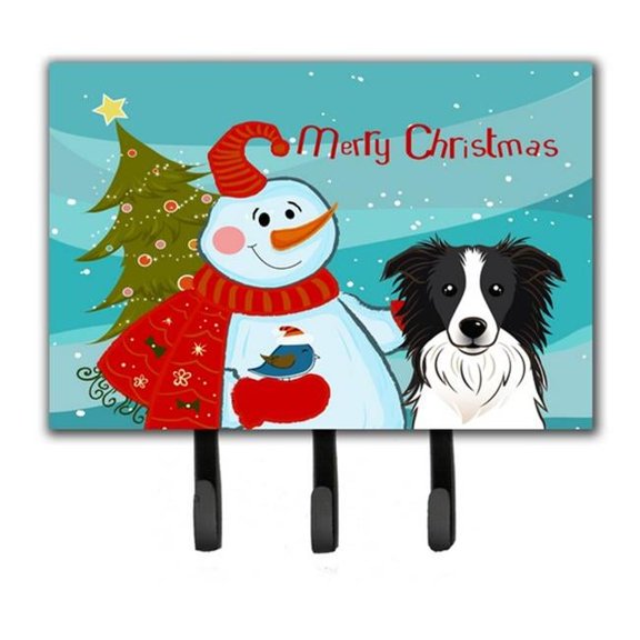 Carolines Treasures  Snowman With Border Collie Leash & Key Holder