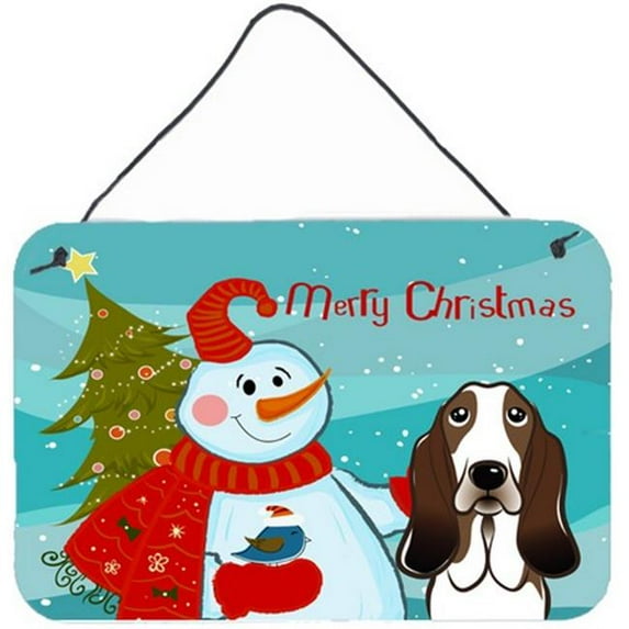 Carolines Treasures Snowman with Basset Hound Wall or Door Hanging Prints 8x12 multicolor