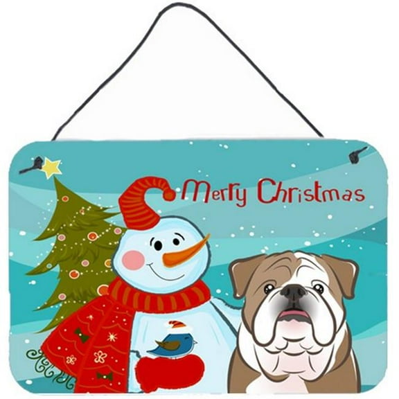 Carolines Treasures Snowman with English Bulldog Wall or Door Hanging Prints 8x12 multicolor