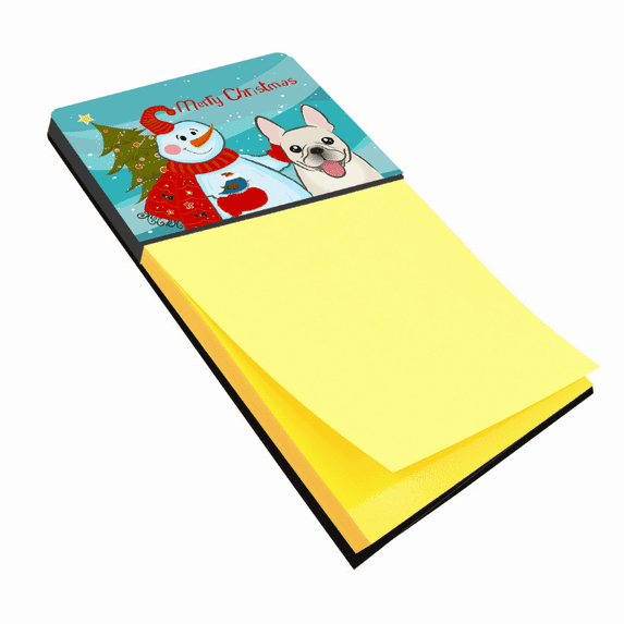 Carolines Treasures Snowman with French Bulldog Sticky Note Holder Large multicolor