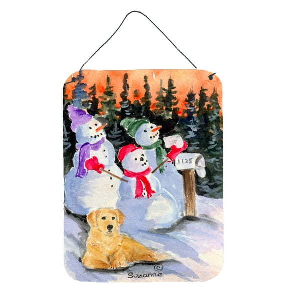 Caroline's Treasures SS8989DS1216 Snowman with Golden Retriever Wall or Door Hanging Prints, 12x16, multicolor