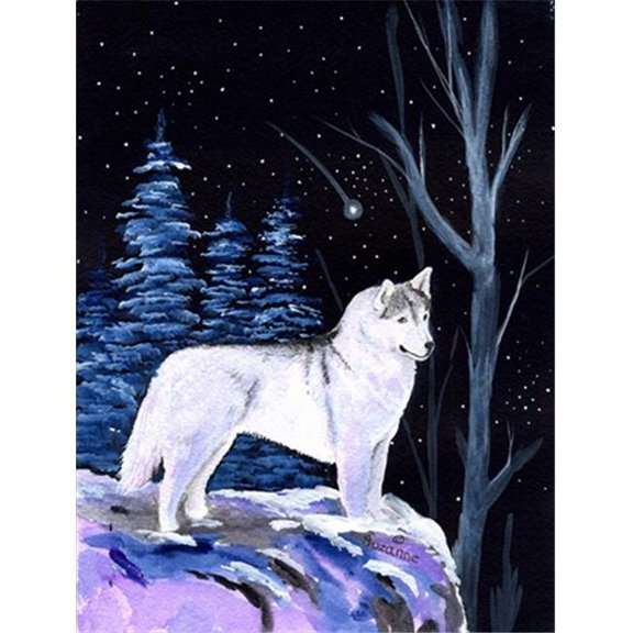 Carolines Treasures  Starry Night Siberian Husky Canvas Flag - House Size- 28 x 40 in.