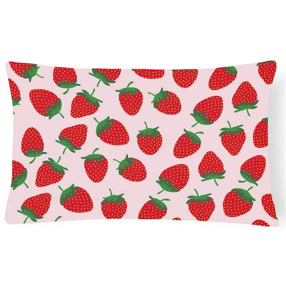 Carolines Treasures Strawberries on Pink Canvas Fabric Decorative Pillow - Pink - 12in. H x 3in. W x 16in. L