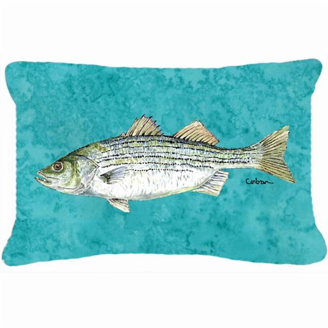 Carolines Treasures  Striped Bass Fish Indoor & Outdoor Fabric Decorative Pillow
