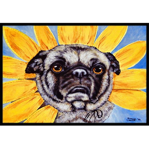 Carolines Treasures  Sunflower Pug Indoor or Outdoor Mat- 24 x 36