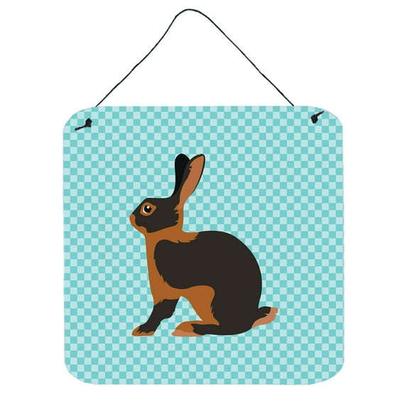 Carolines Treasures BB8137DS66 Tan Rabbit Blue Check Wall or Door Hanging Prints, 6 x 6 in.