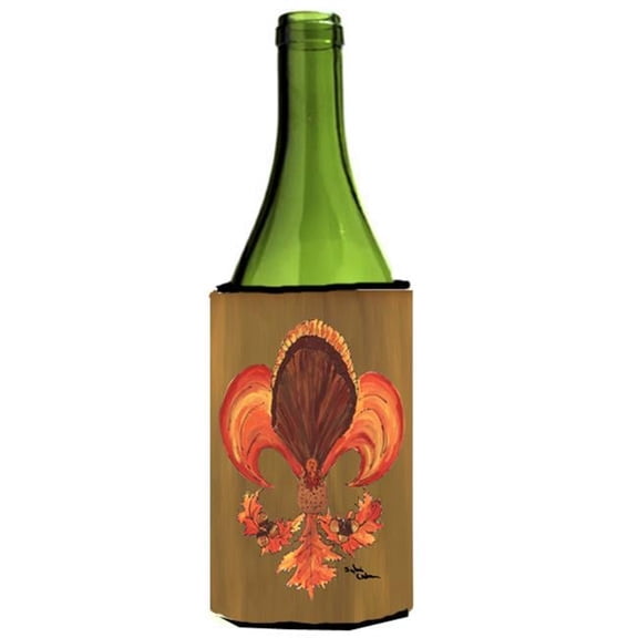 Carolines Treasures  Thanksgiving Turkey And Fall Leaves Fleur De Lis Wine Bottle Hugger