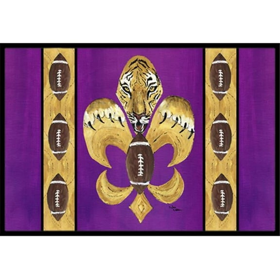 Carolines Treasures  Tiger Football Fleur de lis Indoor Or Outdoor Mat - 18 x 27 in.