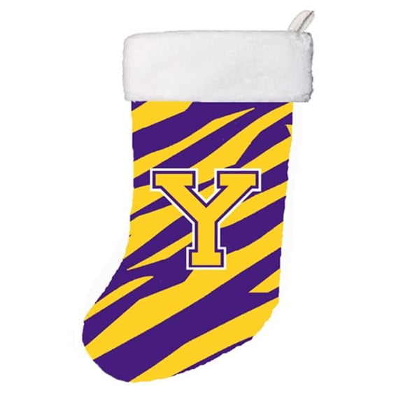 Carolines Treasures CJ1022-Y-CS 11 x 18 in. Tiger Stripe - Purple Gold Initial Y Monogram Initial Christmas Stocking