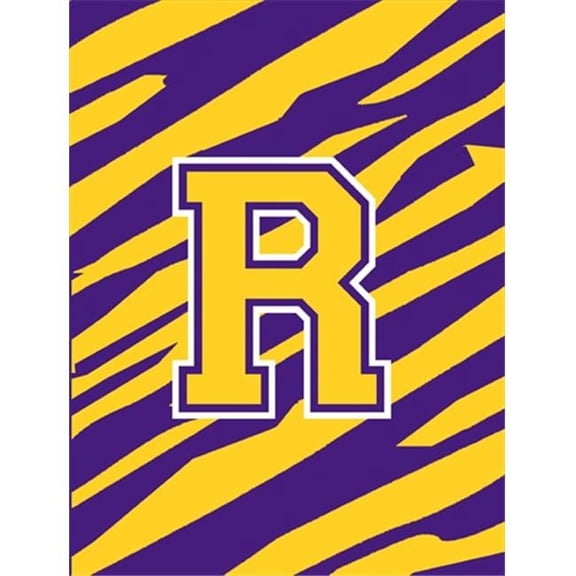 Carolines Treasures  Tiger Stripe Purple Gold Letter R Monogram Initial Flag House Size - 28 x 40 in.