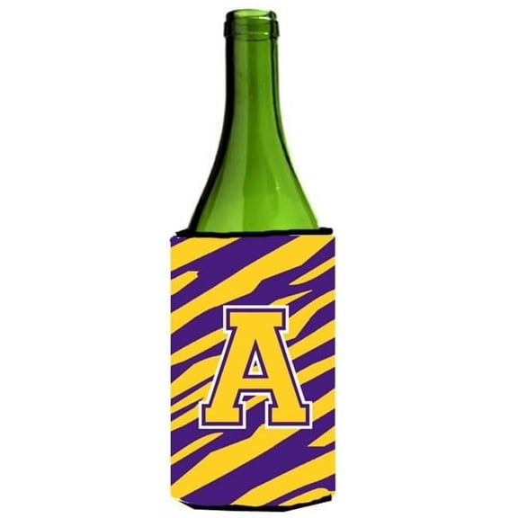 Carolines Treasures Tiger Stripe - Purple Gold Monogram Initial A Wine Bottle Hugger