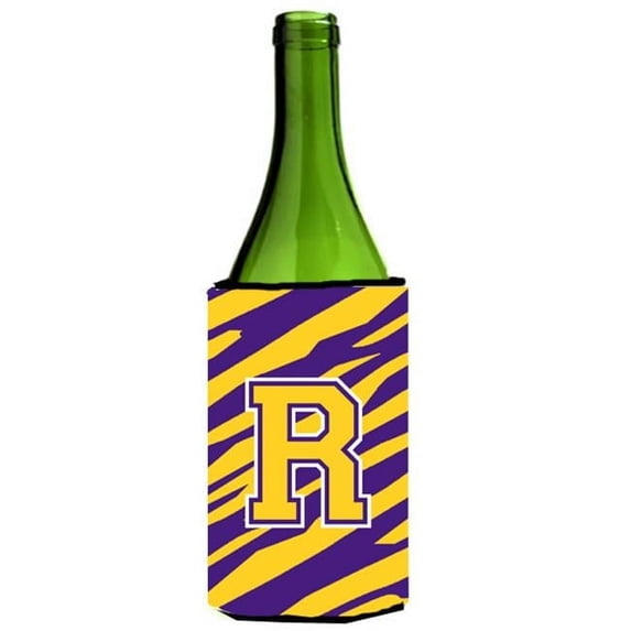 Carolines Treasures Tiger Stripe - Purple Gold Monogram Initial R Wine Bottle Hugger