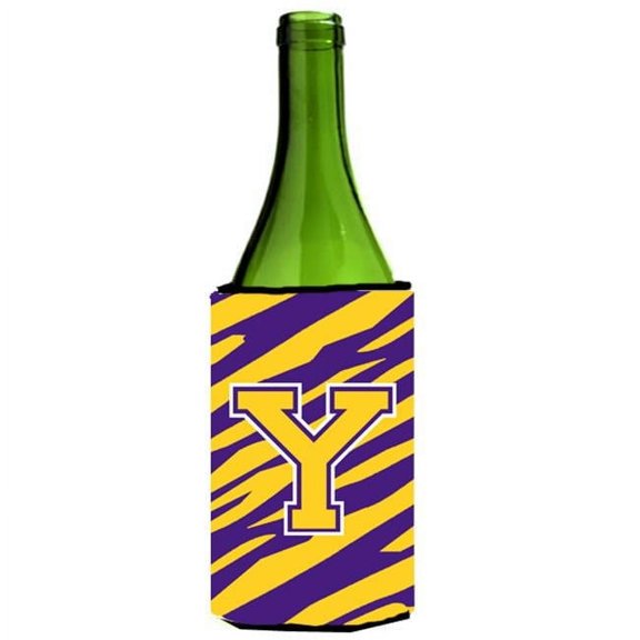 Carolines Treasures Tiger Stripe - Purple Gold Monogram Initial Y Wine Bottle Hugger