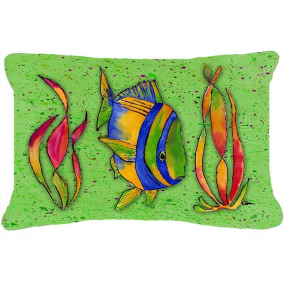 Carolines Treasures Tropical Fish on Green Indoor & Outdoor Fabric Decorative Pillow