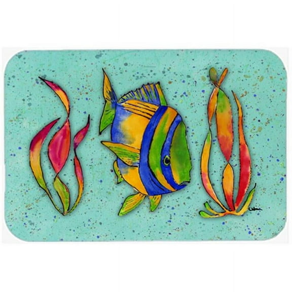 Carolines Treasures Tropical Fish on Teal Glass Cutting Board Large Size