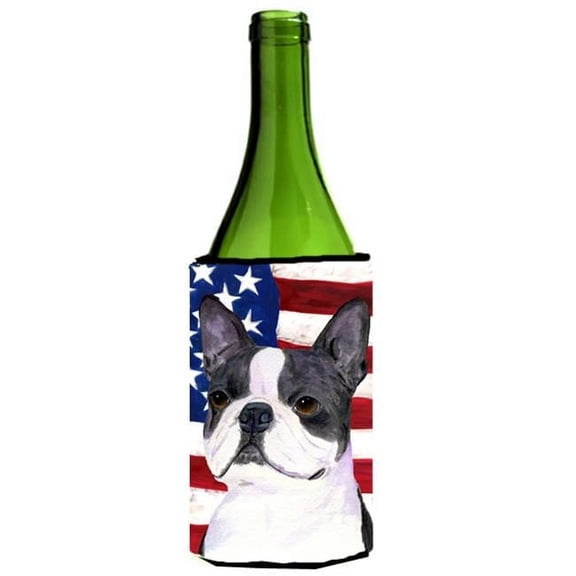 Carolines Treasures USA American Flag With Boston Terrier Wine Bottle Hugger - 24 oz.