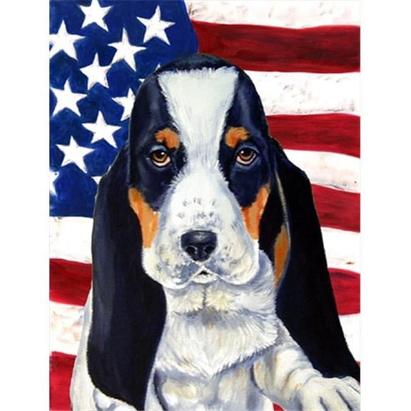 Carolines Treasures USA American Flag with Basset Hound House Size Canvas Flag