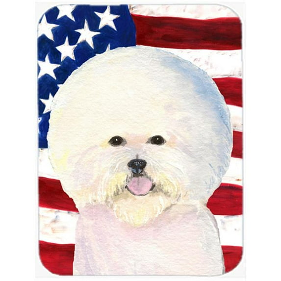 Carolines Treasures USA American Flag with Bichon Frise Glass Cutting Board - Large