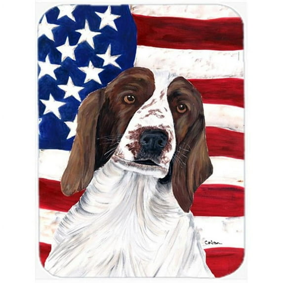 Carolines Treasures USA American Flag with Welsh Springer Spaniel Glass Cutting Board - Large