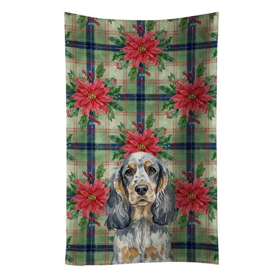 Carolines Treasures Unisex Adult Blue Roan & Tan English Cocker Spaniel Christmas Poinsettias Kitchen Towel - 25 x 15 in.
