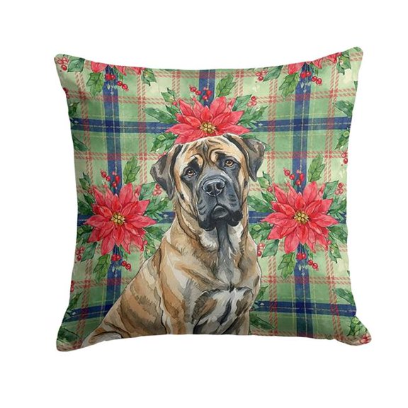 Carolines Treasures  Unisex Adult Brindle Mastiff Christmas Poinsettias Throw Pillow - 18 x 18 in.