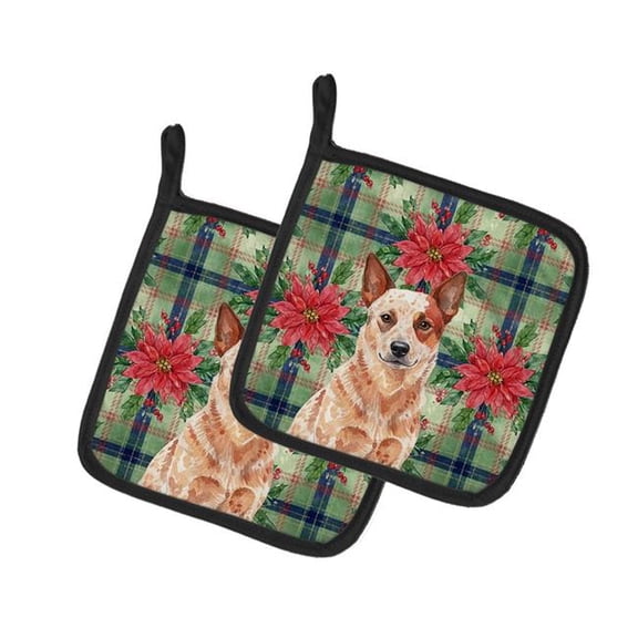 Carolines Treasures Unisex Adult Red Heeler Australian Cattle Dog Christmas Poinsettias Pot Holders - 7.5 x 7.5 in. - Set of 2