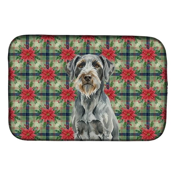 Carolines Treasures Unisex Adult Steel Gray Wirehaired Pointing Griffon Christmas Poinsettias Dish Drying Mat - 21 x 14 in.