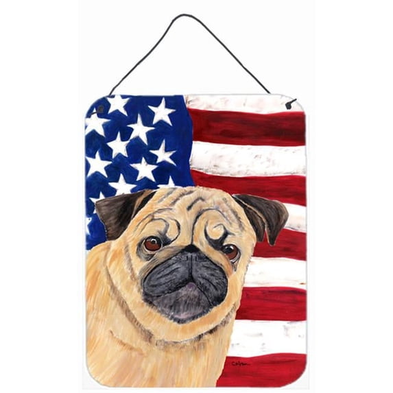 Carolines Treasures Usa American Flag With Pug Aluminium Metal Wall Or Door Hanging Prints