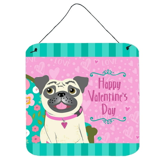 Carolines Treasures VHA3002DS66 Happy Valentines Day Pug Wall or Door Hanging Prints 6HX6W multicolor