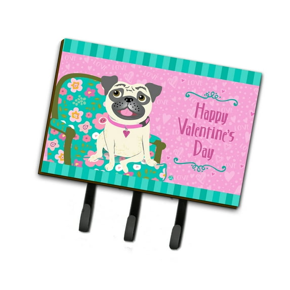 Carolines Treasures VHA3002TH68 Happy Valentines Day Pug Leash or Key Holder Triple Hook multicolor