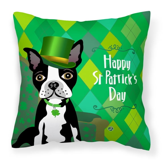 St Patrick's Day Boston Terrier Fabric Decorative Pillow