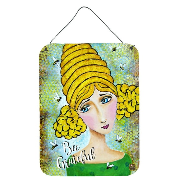Carolines Treasures VHA3008DS1216 Bee Grateful Girl with Beehive Wall or Door Hanging Prints 12WX16H multicolor