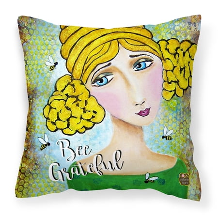 Bee Grateful Girl with Beehive Fabric Decorative Pillow