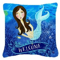 Carolines Treasures VHA3010PW1818 Welcome Mermaid Fabric Decorative Pillow  18H x18W multicolor