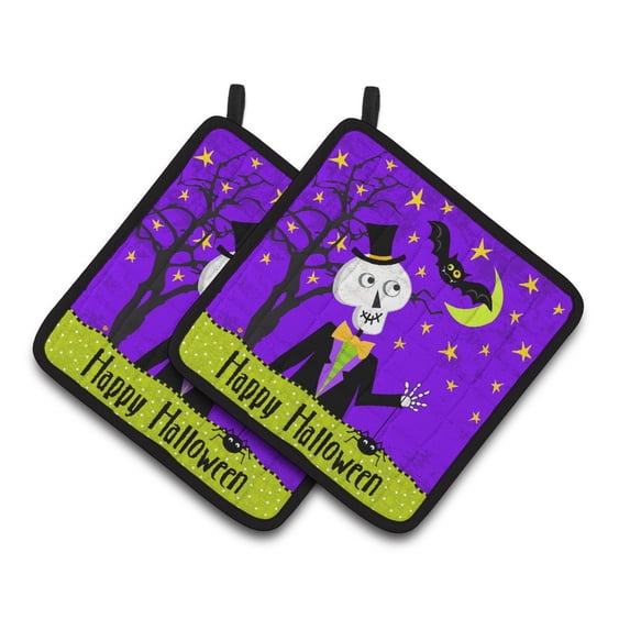 Carolines Treasures VHA3014PTHD Happy Halloween Skeleton Pair of Pot Holders, 7.5HX7.5W, multicolor