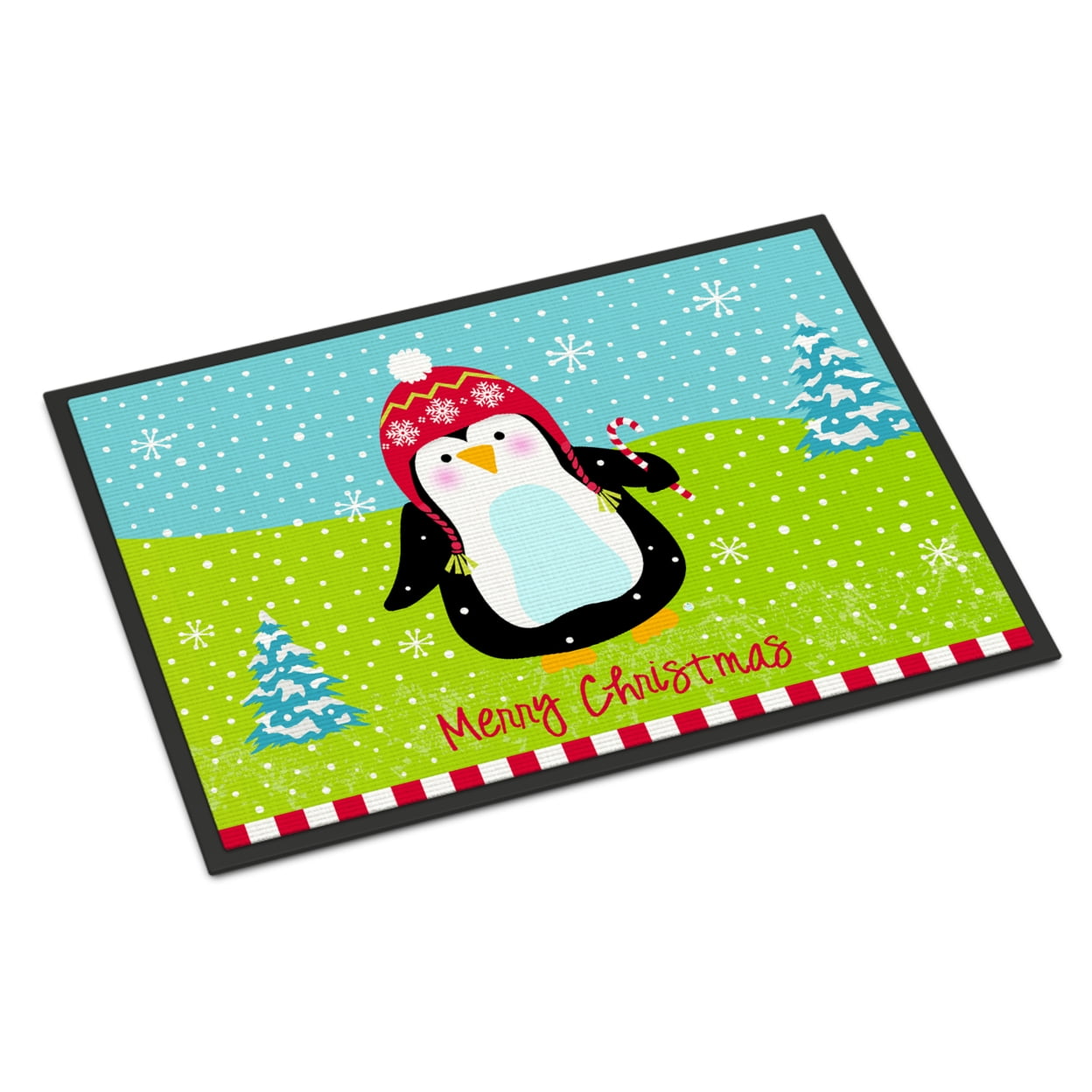 Carolines Treasures VHA3015MAT Merry Christmas Happy Penguin Door Mat Indoor Rug or Outdoor Welcome Mat 18x27 Doormat