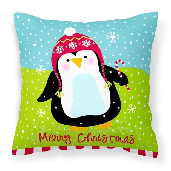 Carolines Treasures VHA3015PW1414 Merry Christmas Happy Penguin Fabric Decorative Pillow 14Hx14W multicolor