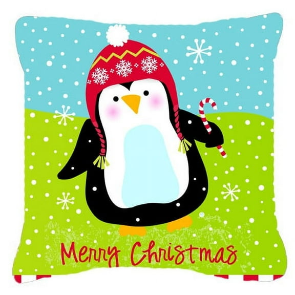 Carolines Treasures VHA3015PW1818 Merry Christmas Happy Penguin Fabric Decorative Pillow  18H x18W multicolor