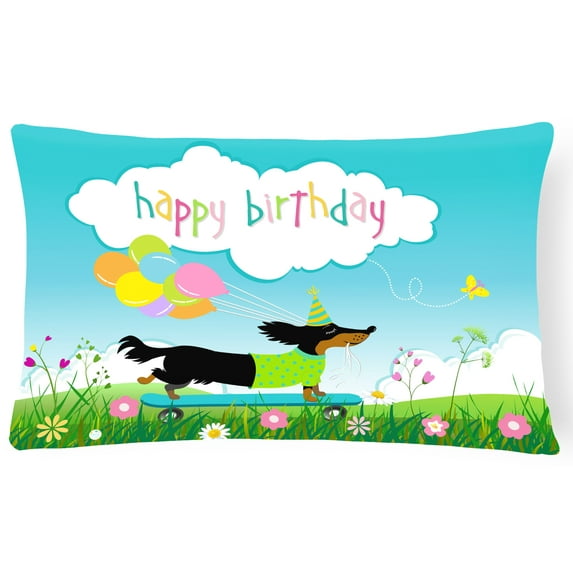 Carolines Treasures VHA3029PW1216 Happy Birthday Dachshund Canvas Fabric Decorative Pillow 12H x16W multicolor