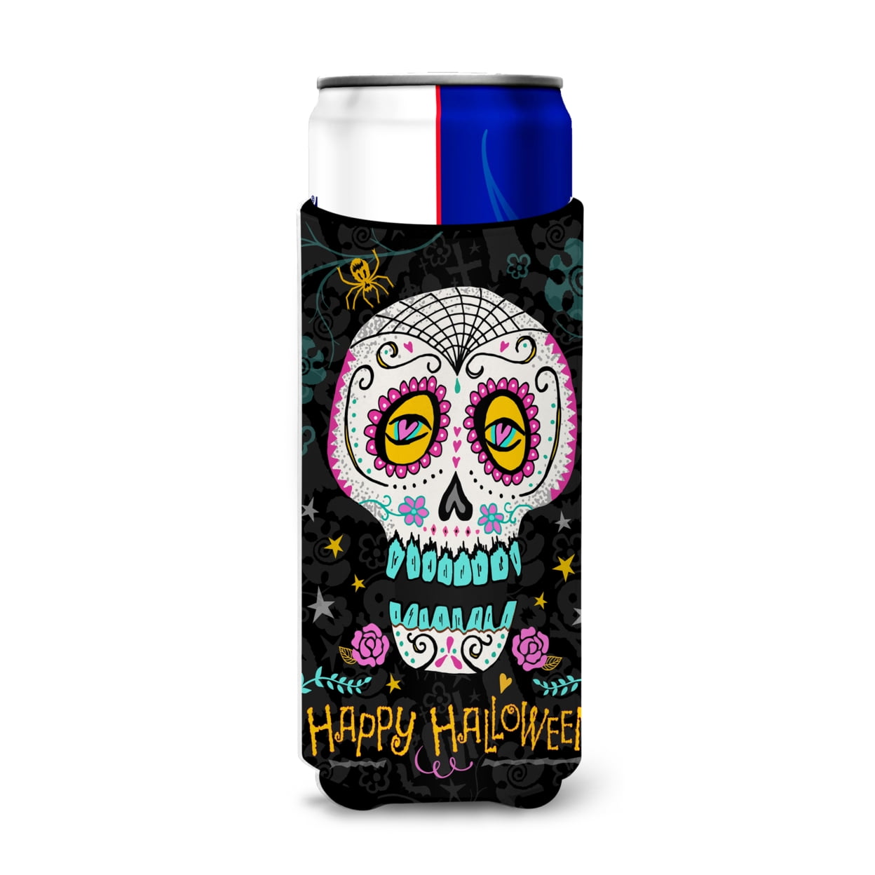 12oz Skinny Can Cooler Sugar Skull Stainless Steel Insulated